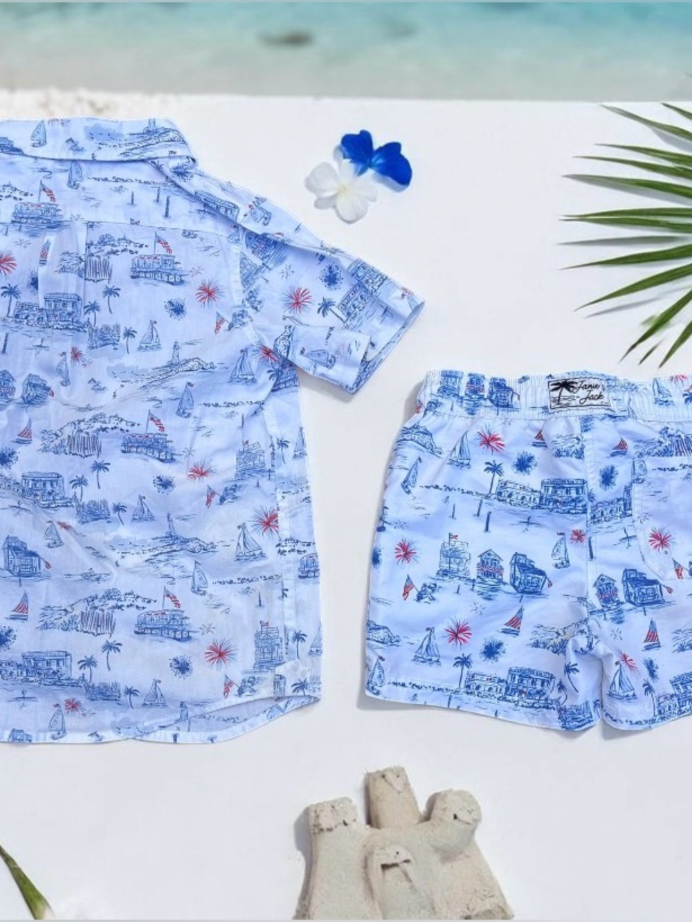 Boys White Nautical Print Shirt & Shorts Set